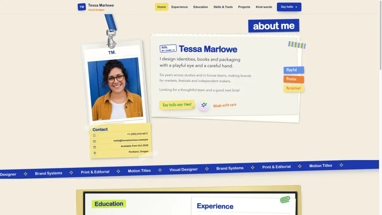 Scrapbook Resume Site result preview