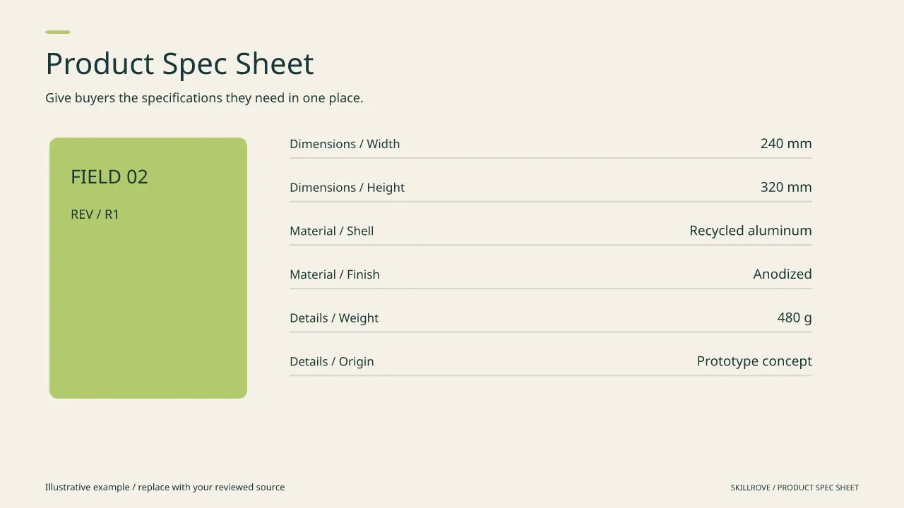 Product Spec Sheet result preview