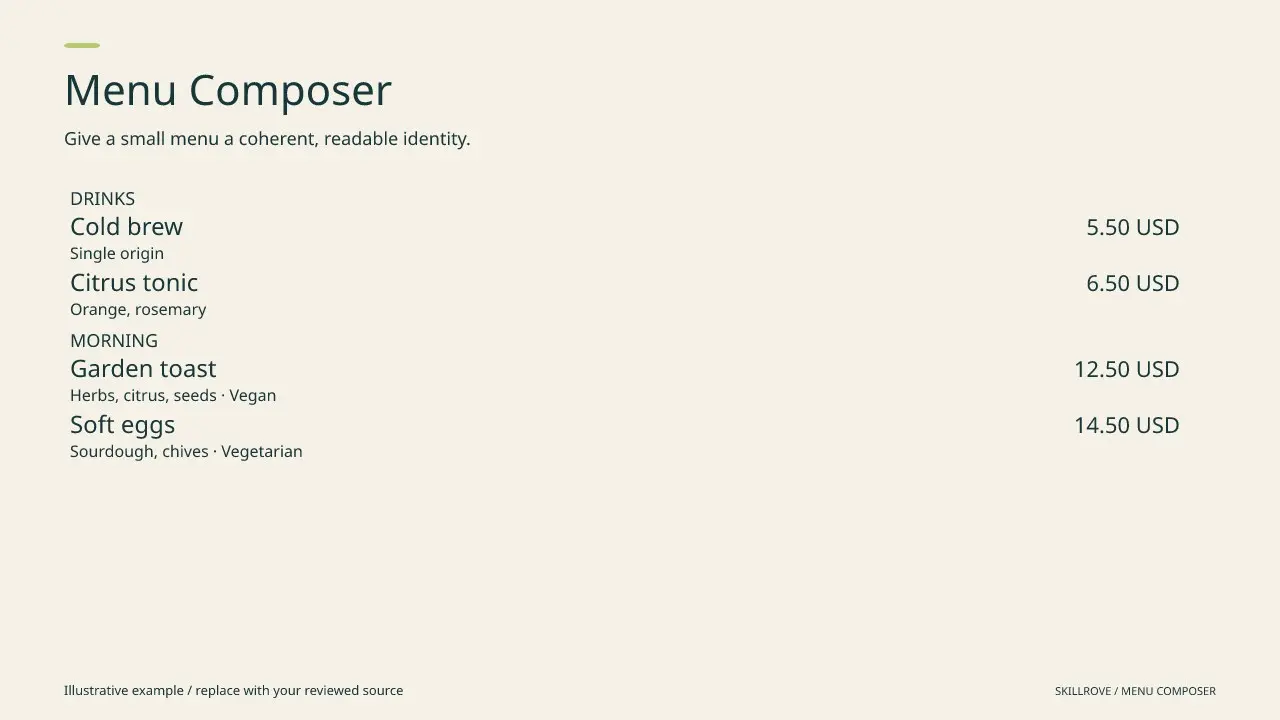 Menu Composer result preview